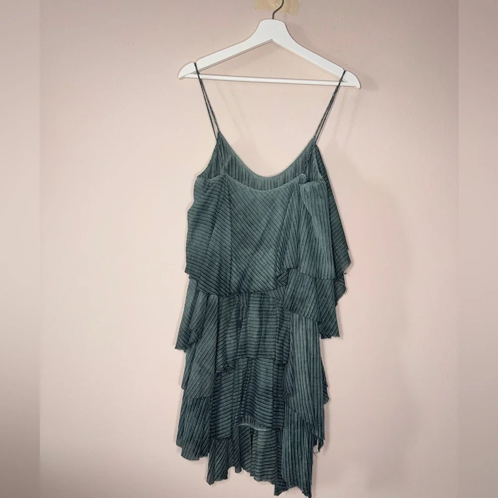 SUPERFINE Teal Striped Avent Garde Cotton Sleeveless Mini Dress - - Picture 2 of 7